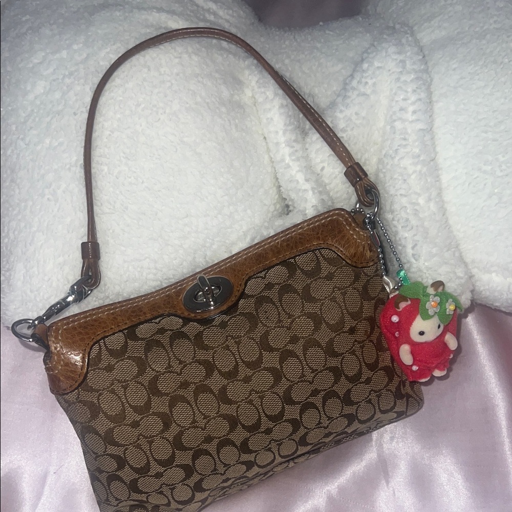 Coach Tan and Brown Signature Shoulder Bag
